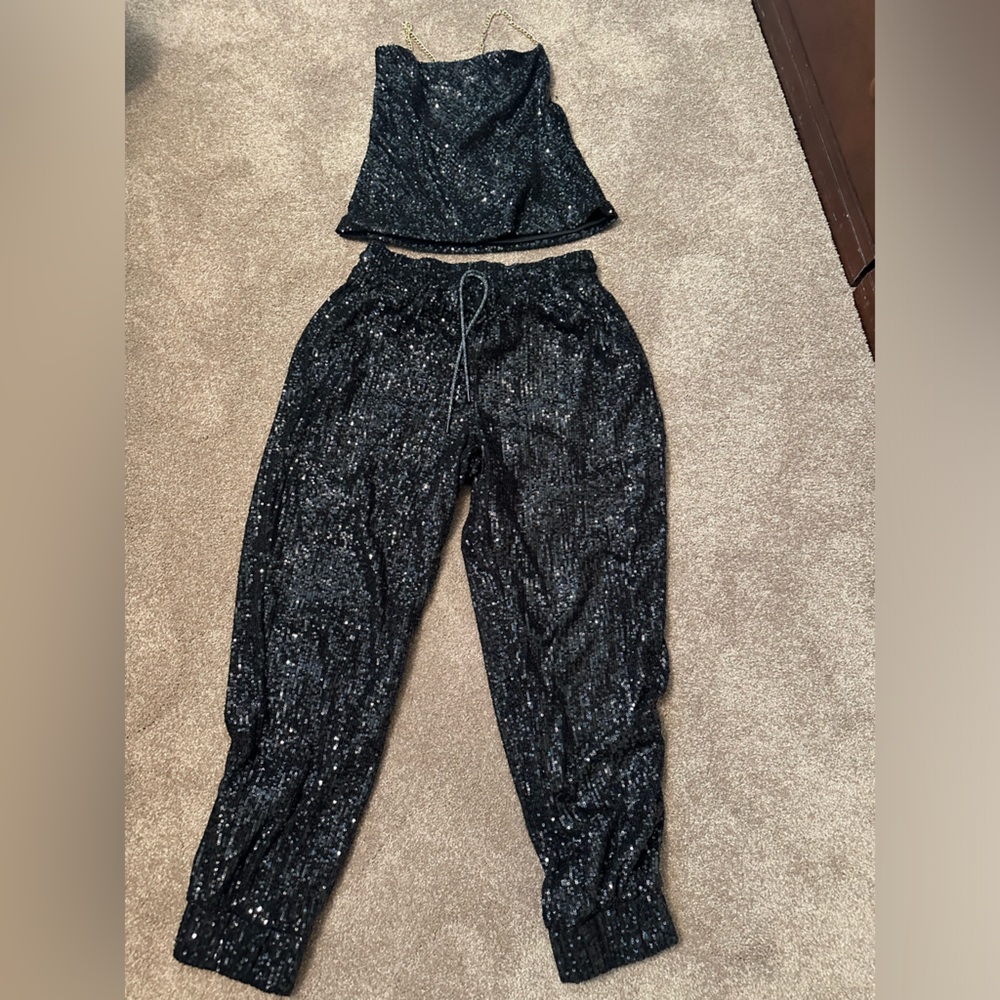 Sequin pant set, black size small